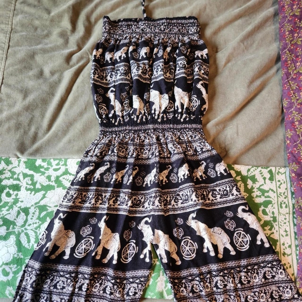Elephant Print Black Jumpsuit